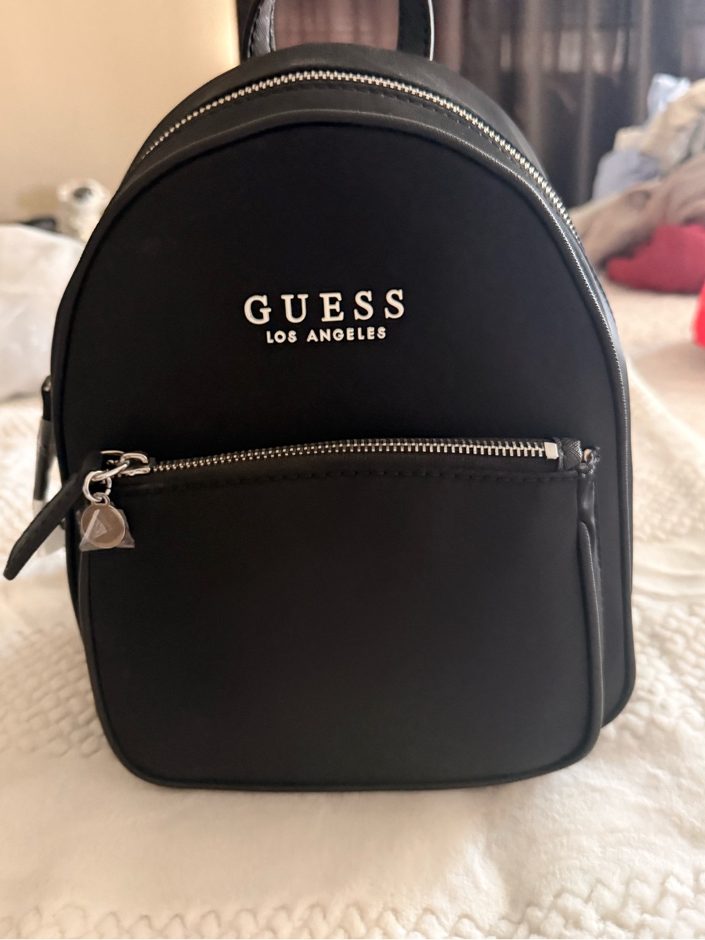 GUESS Black Los Angeles Mini Backpack with Silver Hardware